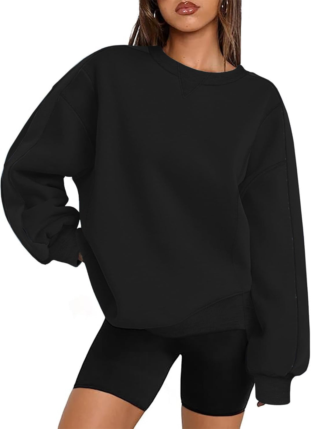 Womens Sweatshirt Long Sleeve Color Block Fleece Hoodies Fall Casual Crewneck Pullover Tunic Tops