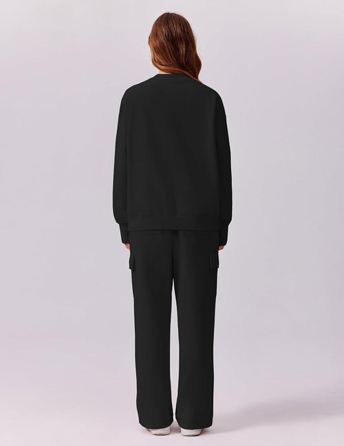 2 Piece Sets for Women  Fleece Sweatsuits  Sweatshirts Wide Leg Cargo Sweatpants with Pockets Thumbhole