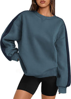 Womens Sweatshirt Long Sleeve Color Block Fleece Hoodies Fall Casual Crewneck Pullover Tunic Tops