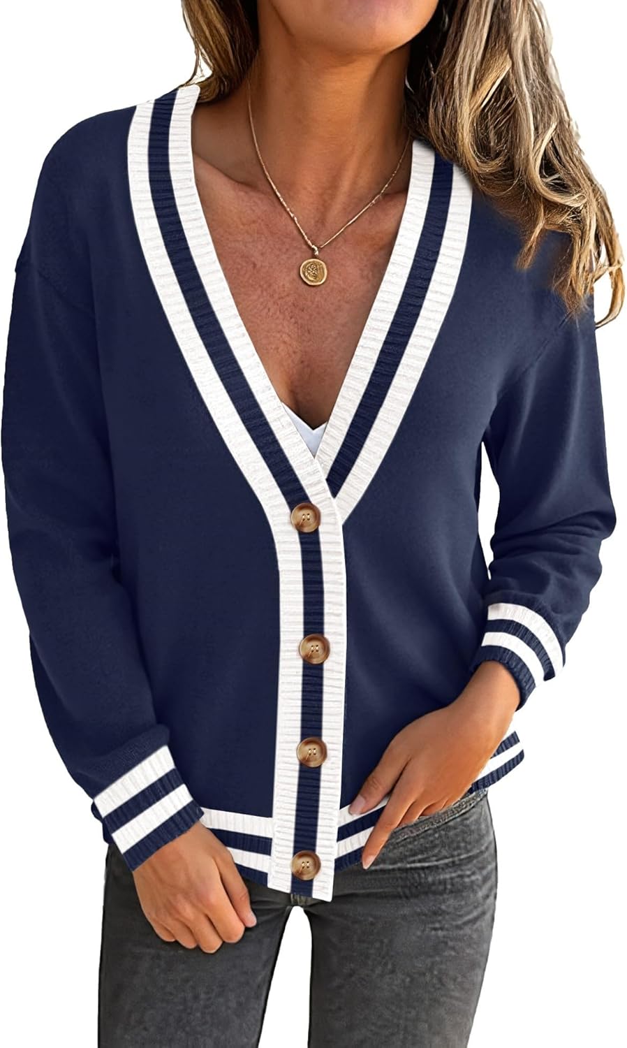 Women's Button Down Cardigan Sweaters Fall Long Sleeve Open Front Soft Cardigan Casual Loose Knit Coat Outerwear