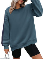 Womens Sweatshirt Long Sleeve Color Block Fleece Hoodies Fall Casual Crewneck Pullover Tunic Tops