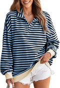 Oversized Sweatshirt for Women  Fall Outfits Fashion Long Sleeve Shirts Striped Quarter Zip Pullover Tops
