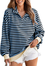 Oversized Sweatshirt for Women  Fall Outfits Fashion Long Sleeve Shirts Striped Quarter Zip Pullover Tops