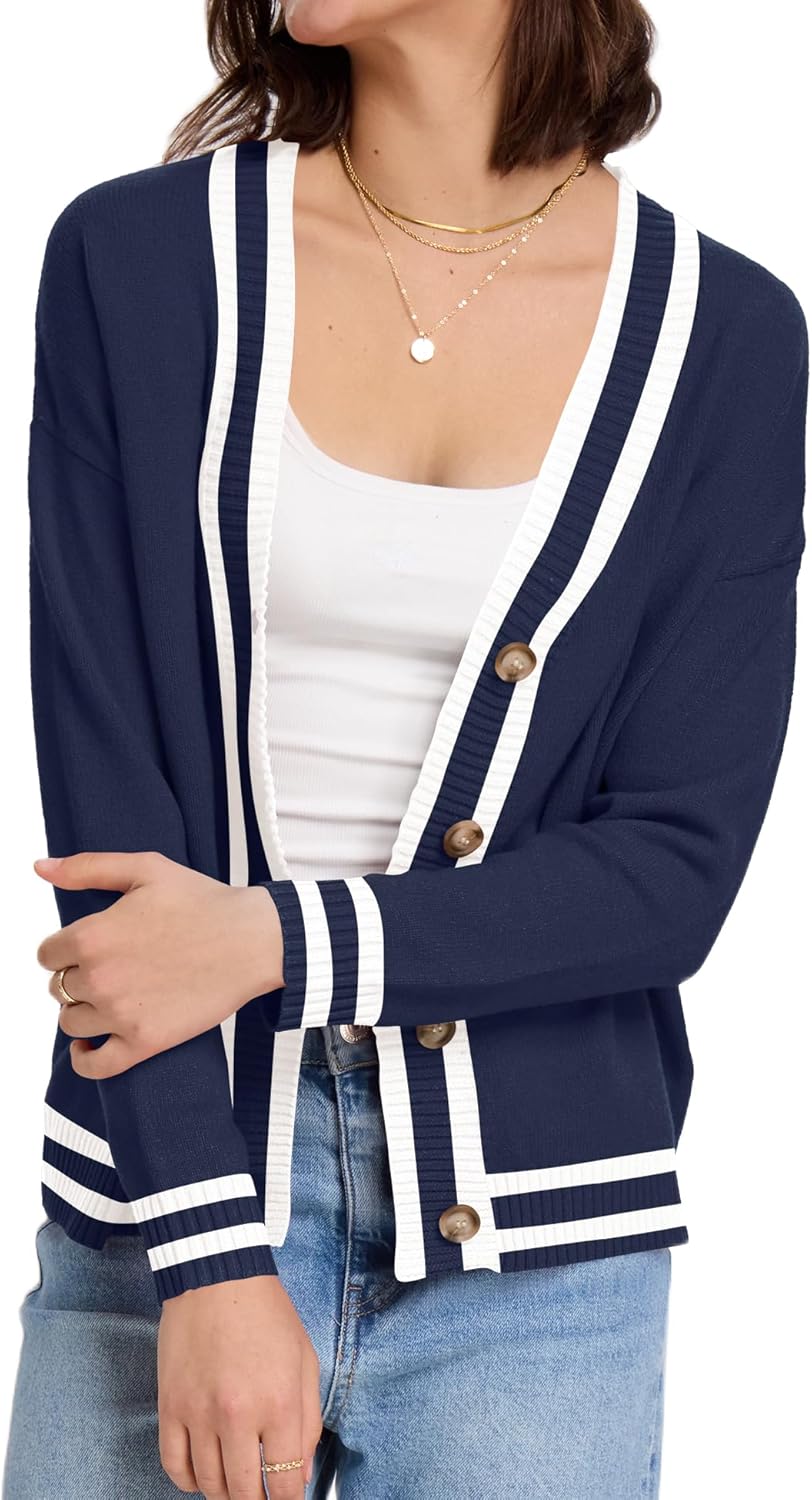 Women's Button Down Cardigan Sweaters Fall Long Sleeve Open Front Soft Cardigan Casual Loose Knit Coat Outerwear