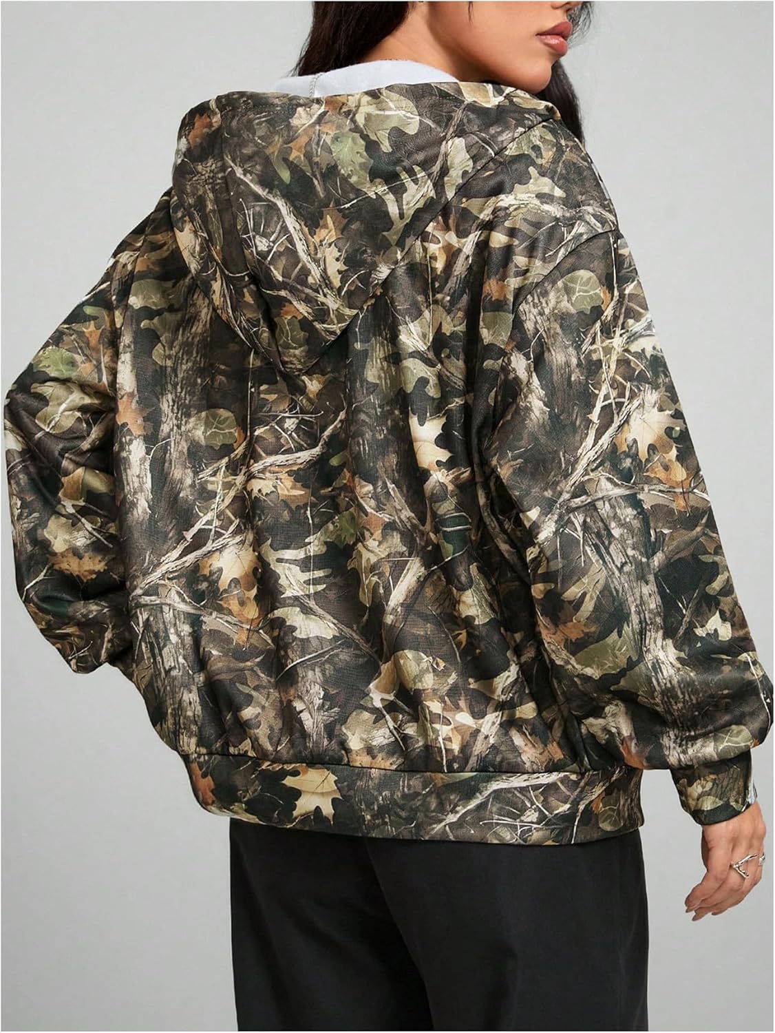 Women's Y2k Camo Oversized Hoodie Vintage Zip Up Drop Shoulder Streetwear Sweatshirts with Pockets