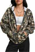 Women's Y2k Camo Oversized Hoodie Vintage Zip Up Drop Shoulder Streetwear Sweatshirts with Pockets