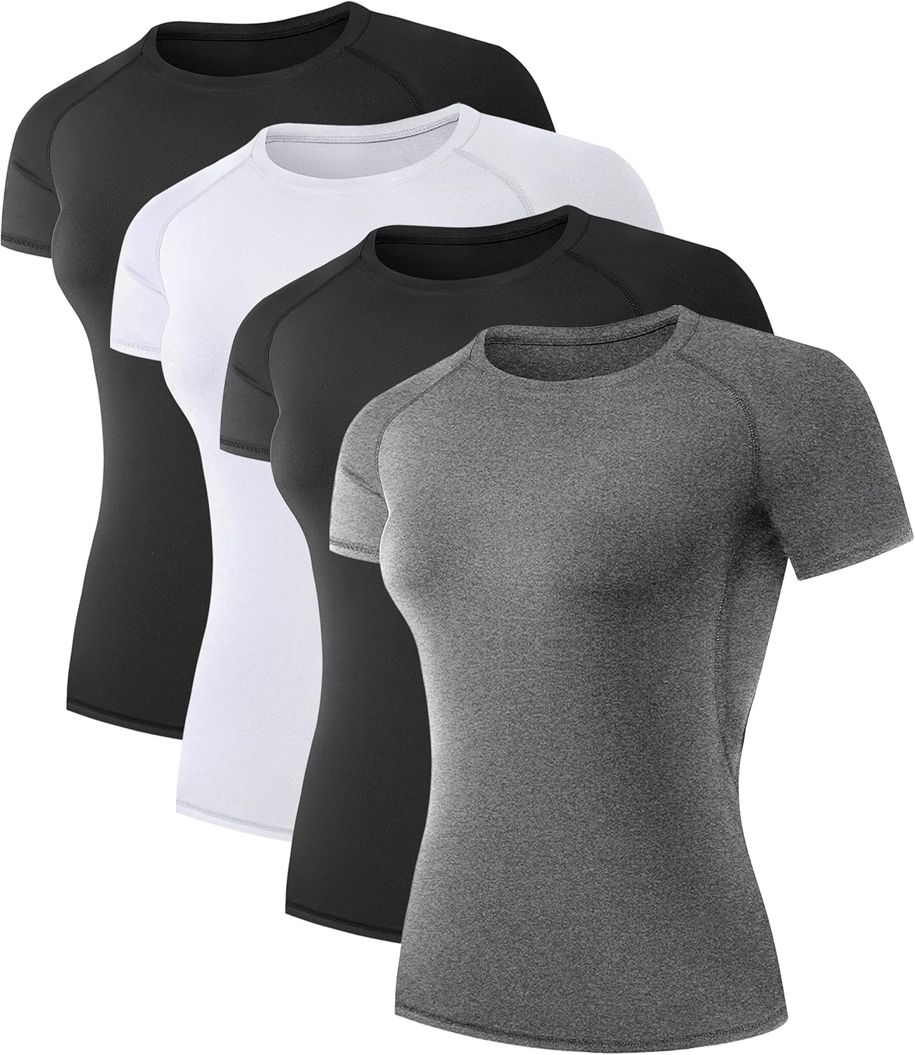 4 Pack Women's Compression Shirt Running Athletic T-Shirts Workout Tops Baselayer Short Sleeve Yoga Gym Sports Gear